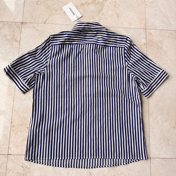 Frame The Snap Polo Striped Blue and White Top size M - Picture 6 of 13